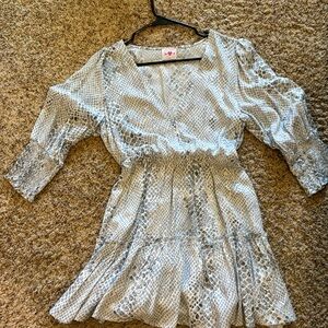 Light blue snakeskin V-neck dress